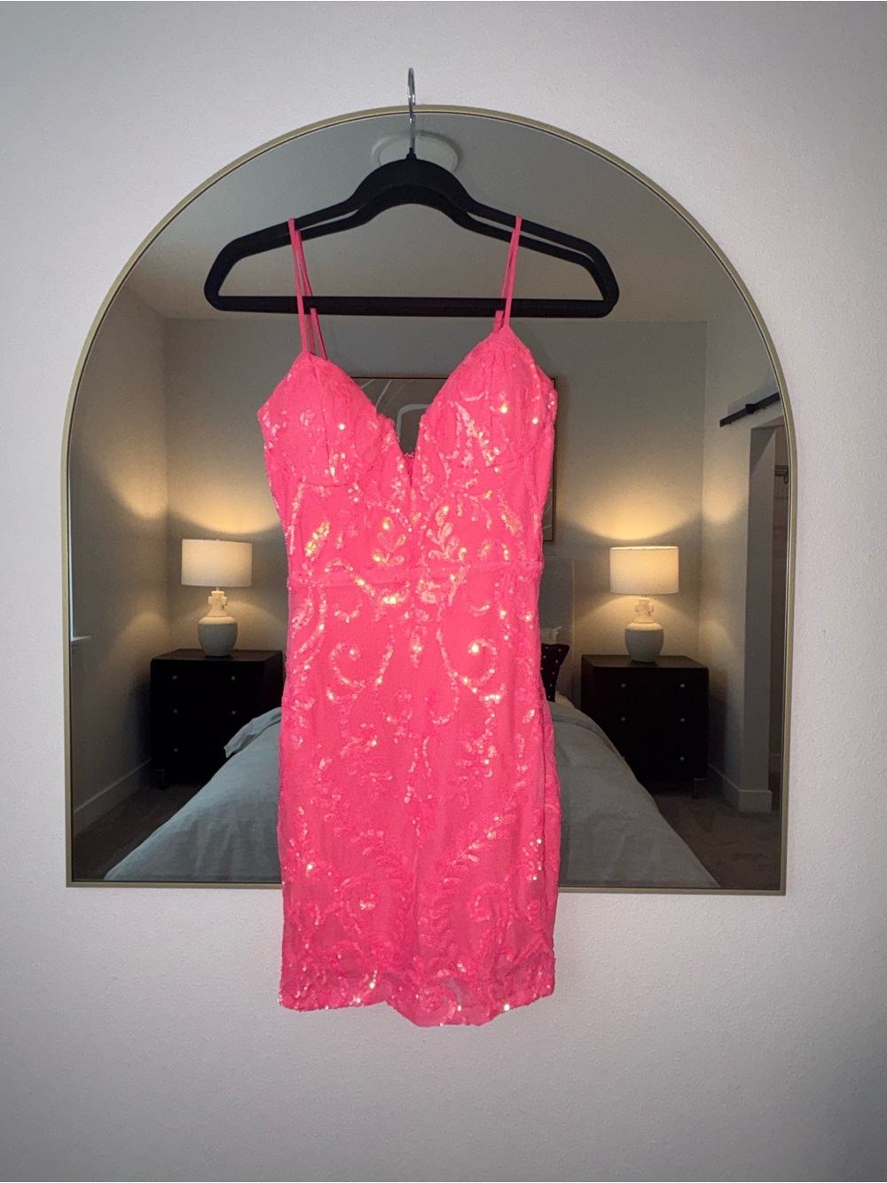 Windsor Neon Pink Sequin Slip Mini Dress